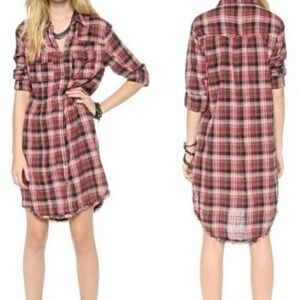 Free People Burgundy Plaid Long Sleeve Dress